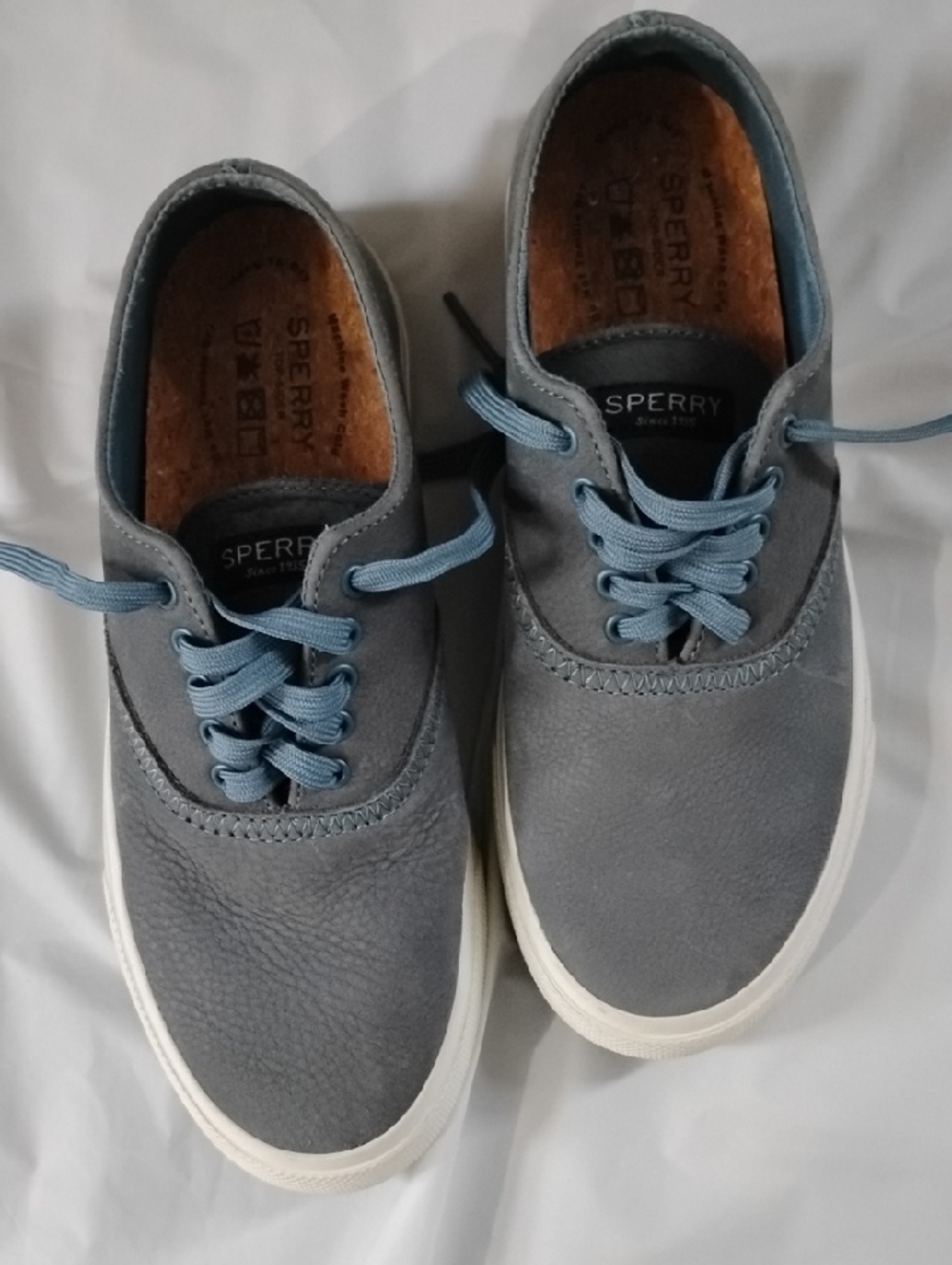 Sperry Woman's Blueish Gray Sneakers with Light Blue Laces